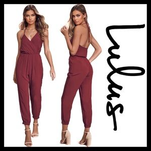 Lulus Learning to Fly Women’s Burgundy Halter Jumpsuit Size Medium NEW with Tags